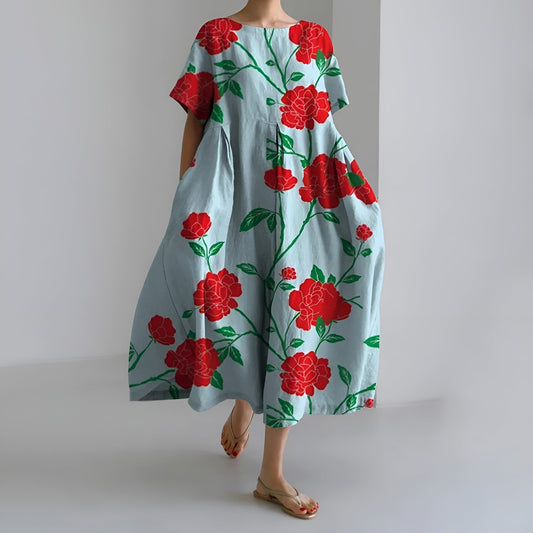 MEERI | KÜNSTLERISCHES MAXIKLEID MIT VINTAGE-BLUMENPRINT UND MÜHELOSER ELEGANZ