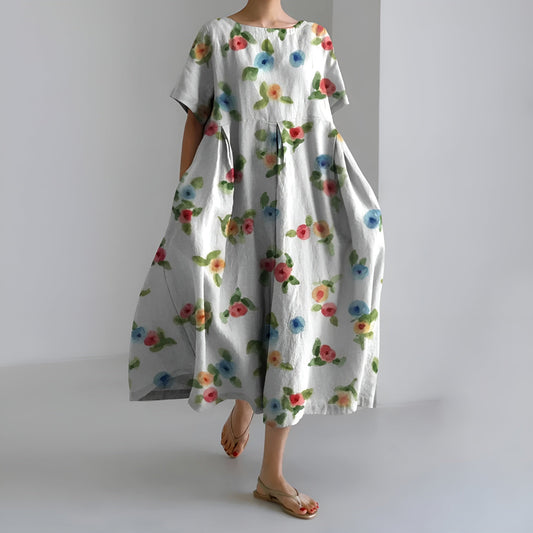 MEERI | KÜNSTLERISCHES MAXIKLEID MIT VINTAGE-BLUMENMUSTER UND MÜHELOSER ELEGANZ