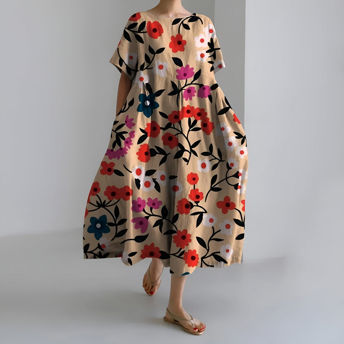 MEERI | KÜNSTLERISCHES MAXIKLEID MIT VINTAGE-BLUMENMUSTER UND MÜHELOSER ELEGANZ