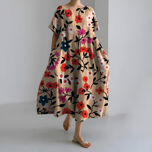 MEERI | KÜNSTLERISCHES MAXIKLEID MIT VINTAGE-BLUMENMUSTER UND MÜHELOSER ELEGANZ