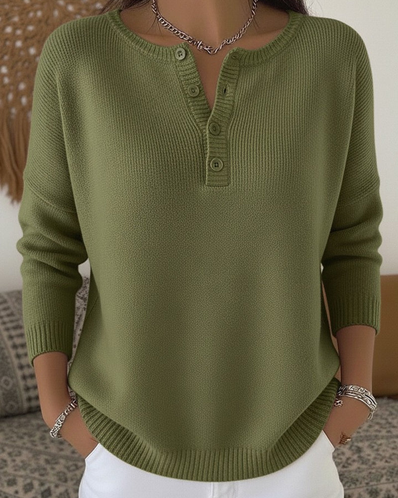 HELENA | HENLEY-STRICKPULLOVER MIT KNOPFLEISTE