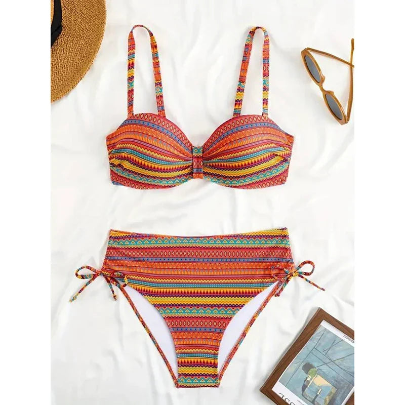 ZARA | GESTREIFTES BIKINI-SET MIT SEITLICHER SCHLEIFE UND HOHEM TAILLENBUND
