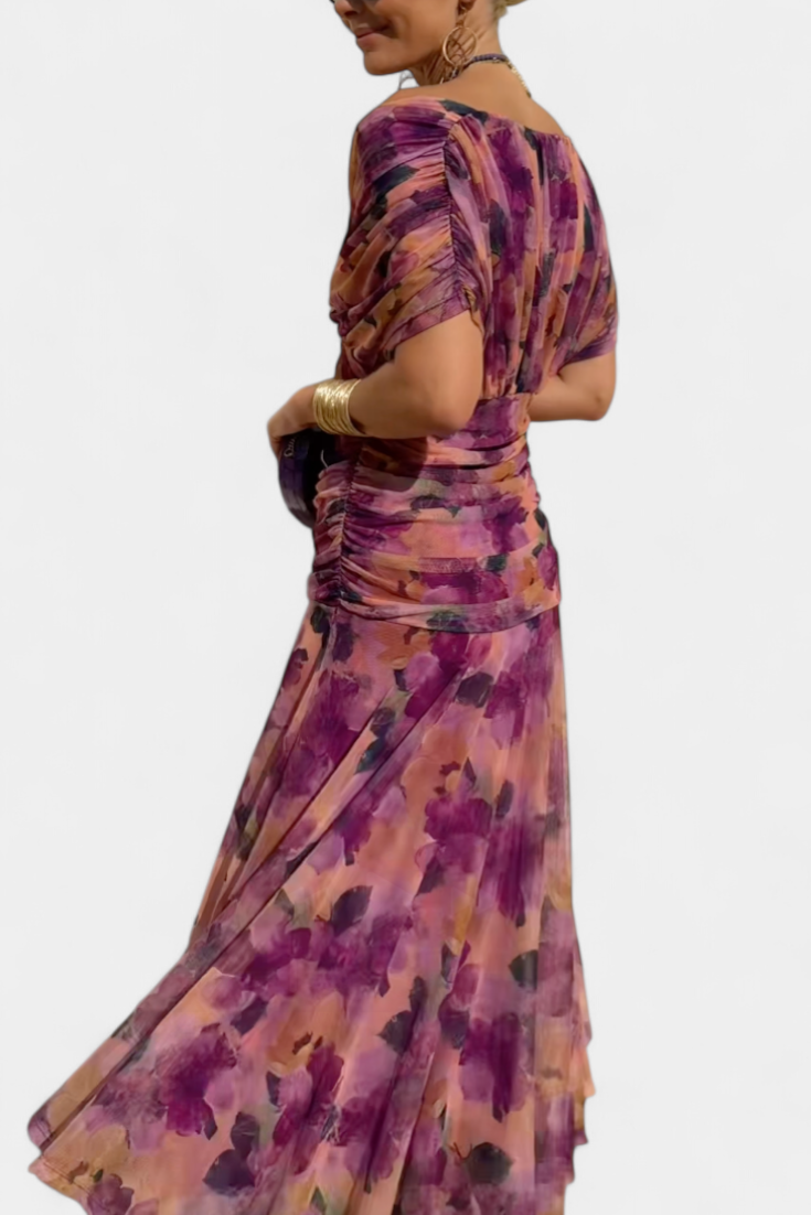 PENELOPE | LANGES BLUMIGES V-AUSSCHNITT-KLEID