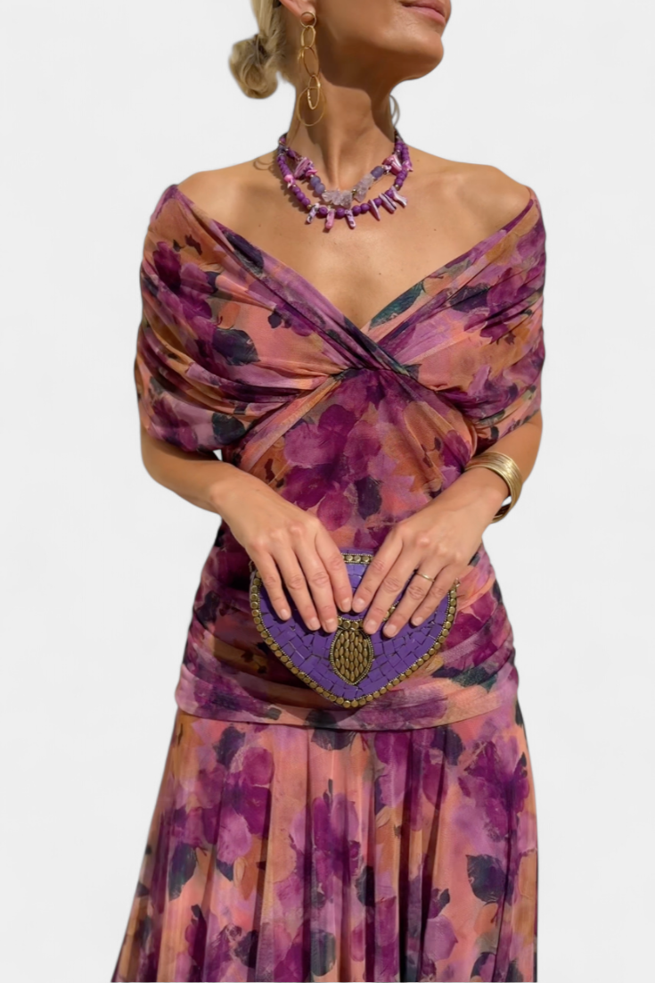 PENELOPE | LANGES BLUMIGES V-AUSSCHNITT-KLEID