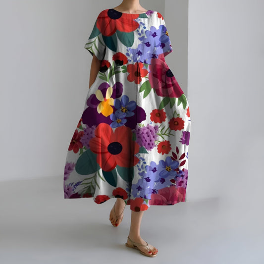 MEERI | KÜNSTLERISCHES MAXIKLEID MIT VINTAGE-BLUMENPRINT UND UNBESCHWERTER ELEGANZ