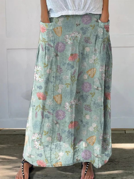 DAISY | POCKETROCK MIT BLÜHENDEM FRÜHLINGS-BLUMEN- UND HUMMELMUSTER