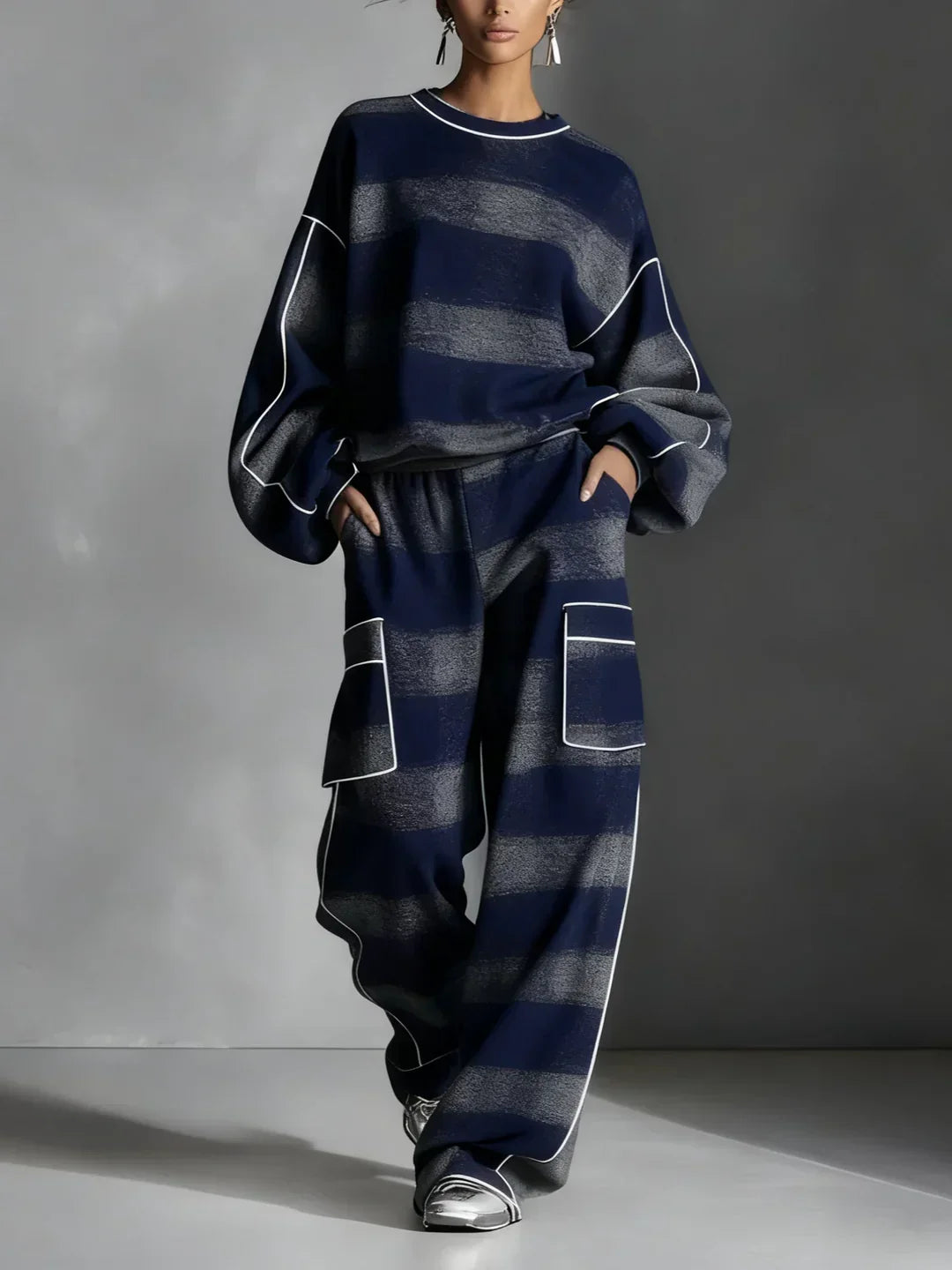 CHARLOTTE | SCHWARZ-GRAUES KARO-COLORBLOCK-SWEATSHIRT UND FREIZEITHOSEN-SET