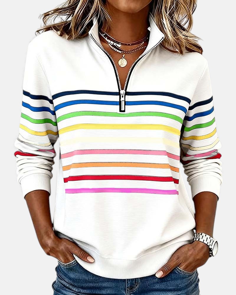 SERENELLE | REGENBOGEN-GESTREIFTES ZIP-SWEATSHIRT