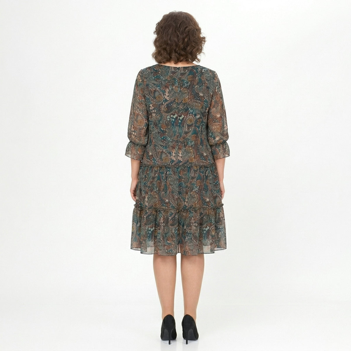 NOREEN | MIDI-KLEID AUS CHIFFON MIT PAISLEY-MUSTER UND BAUCH-KASCHIERUNG