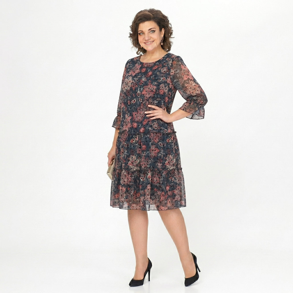 NOREEN | MIDI-KLEID AUS CHIFFON MIT PAISLEY-MUSTER UND BAUCH-KASCHIERUNG