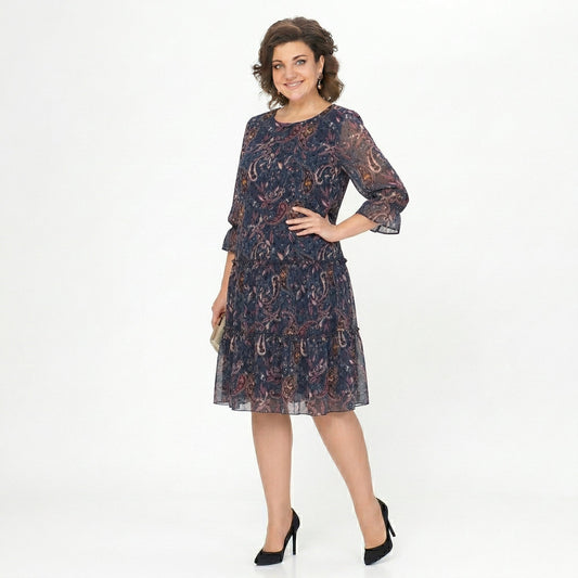 NOREEN | MIDI-KLEID AUS CHIFFON MIT PAISLEY-MUSTER UND BAUCH-KASCHIERUNG