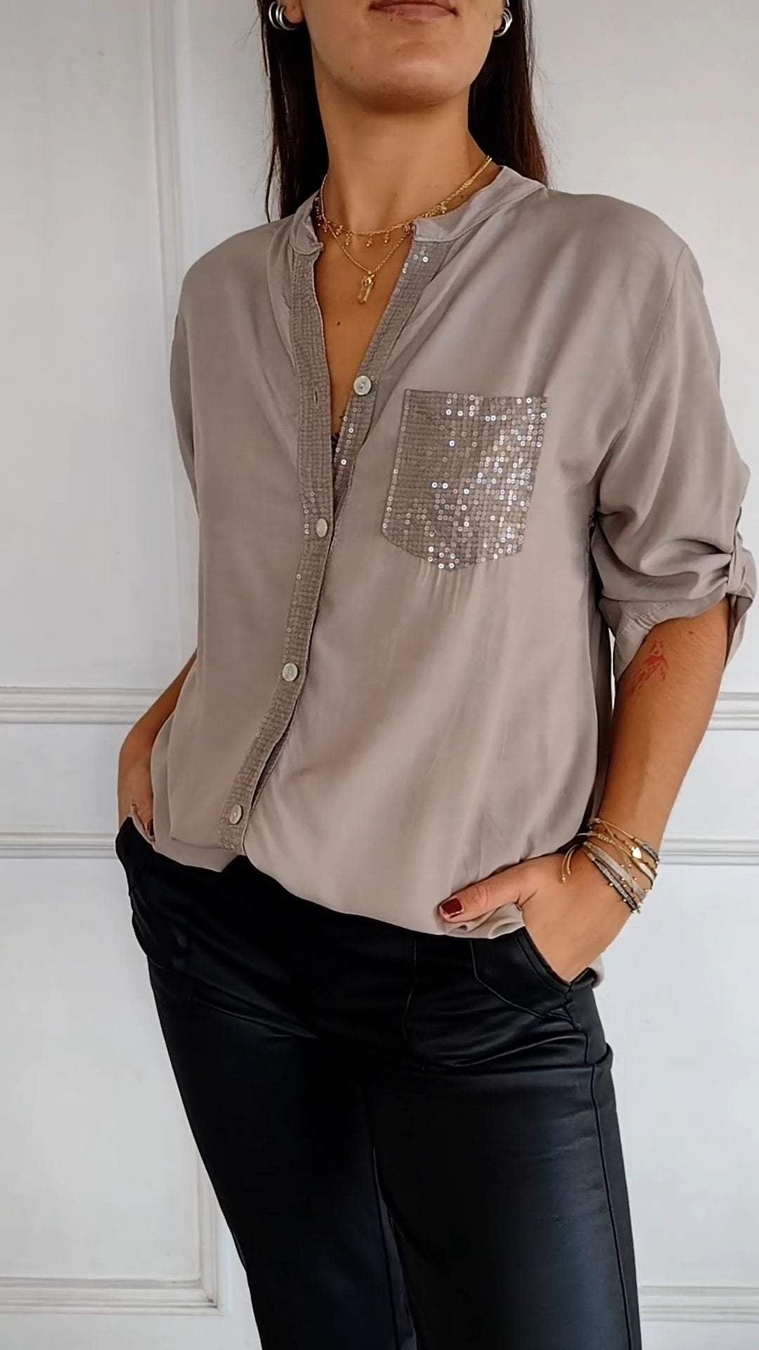 VERITY | BUTTON-UP-HEMD MIT PAILLETTENBESATZ