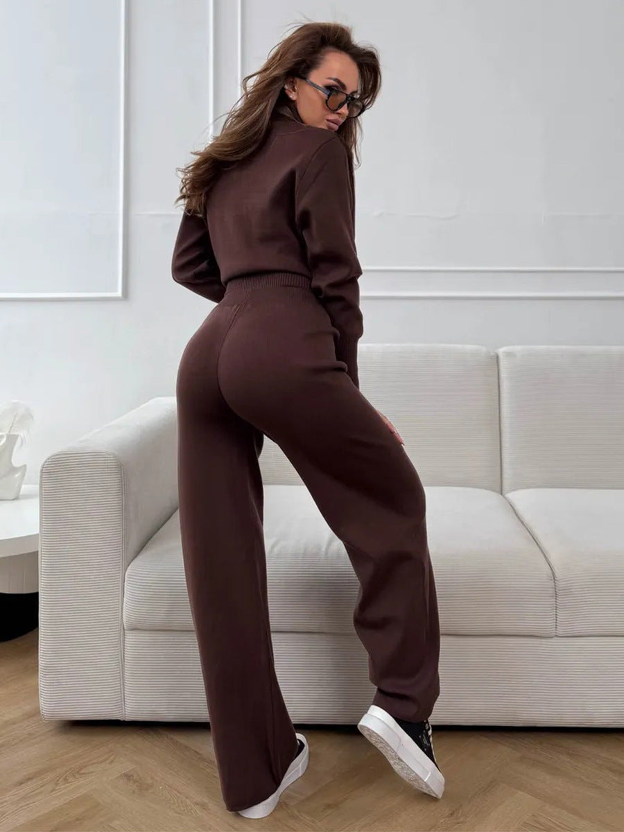 ISLA | 2-TEILIGES STRICKSET – WEITE HOSE MIT KORDELZUG UND REISSVERSCHLUSS-JACKE