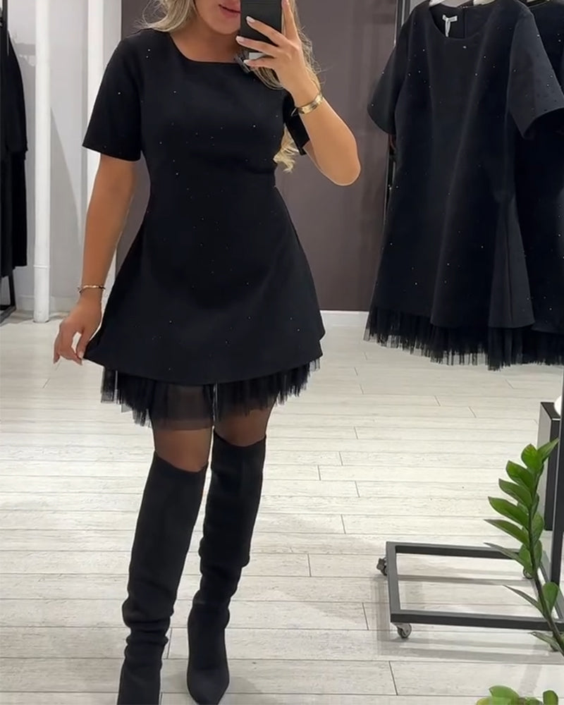 CHRISTEL | MINI-KLEID MIT GLITZERTÜLL-SAUM
