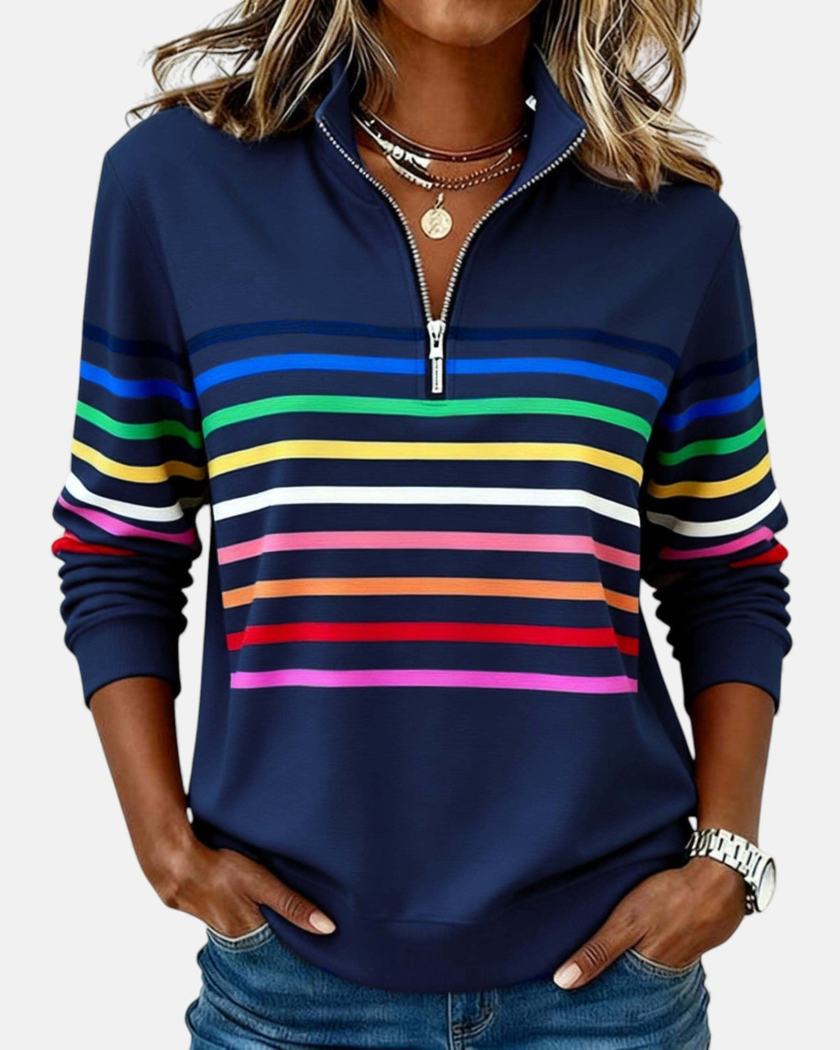 SERENELLE | REGENBOGEN-GESTREIFTES ZIP-SWEATSHIRT