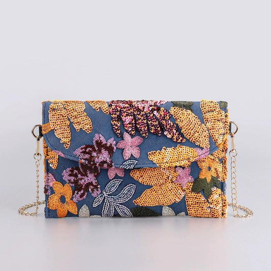 MIDNIGHTBLOOM | FLORALE CLUTCH-UMHÄNGETASCHE MIT PAILLETTEN FÜR DEN HERBST