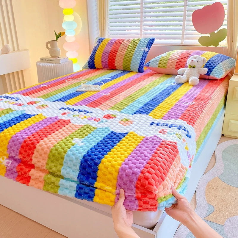 RAINBOWCOSY | FARBENFROHES GESTREIFTES PLÜSCH-BETTWÄSCHESET