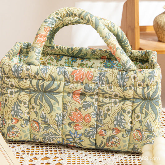 BLOOMHAVEN | GESTEPPTER AUFBEWAHRUNGSKORB MIT VINTAGE-BLUMENMUSTER