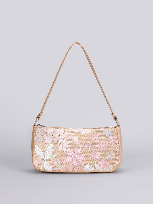 PETALBLUSH | ROSAFARBENE SCHULTERTASCHE MIT BLUMENPAILLETTEN