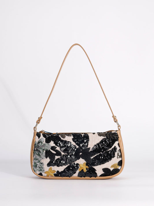 NOIRBLOOM | SCHWARZE SCHULTERTASCHE MIT BLUMEN-PAILLETTEN