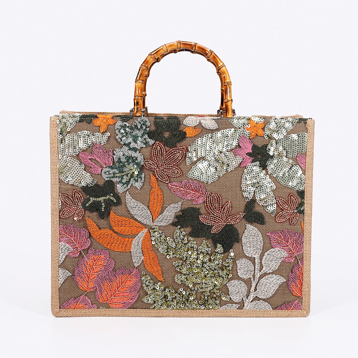 AUTUMNLEAF | BOTANICAL SEQUIN-TRAGETASCHE MIT BAMBUSGRIFF