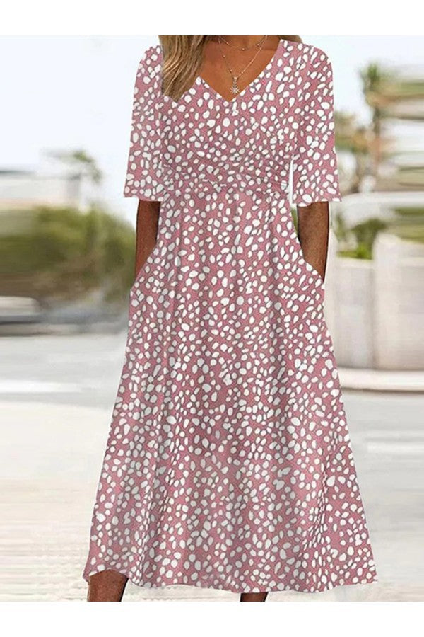 EVELYN | ELEGANTES, FIGURSCHMEICHELNDES MIDI-KLEID MIT PUNKTEMUSTER