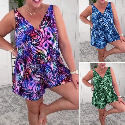 MARILYN | JUMPSUIT MIT TIERMUSTER UND V-AUSSCHNITT