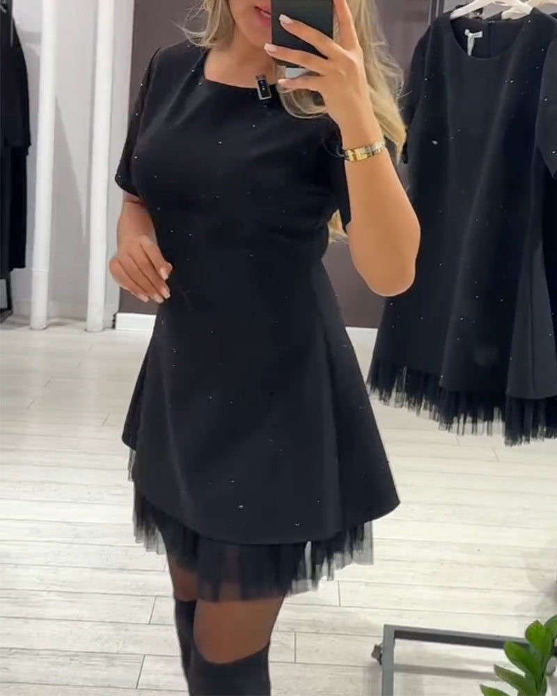 CHRISTEL | MINI-KLEID MIT GLITZERTÜLL-SAUM
