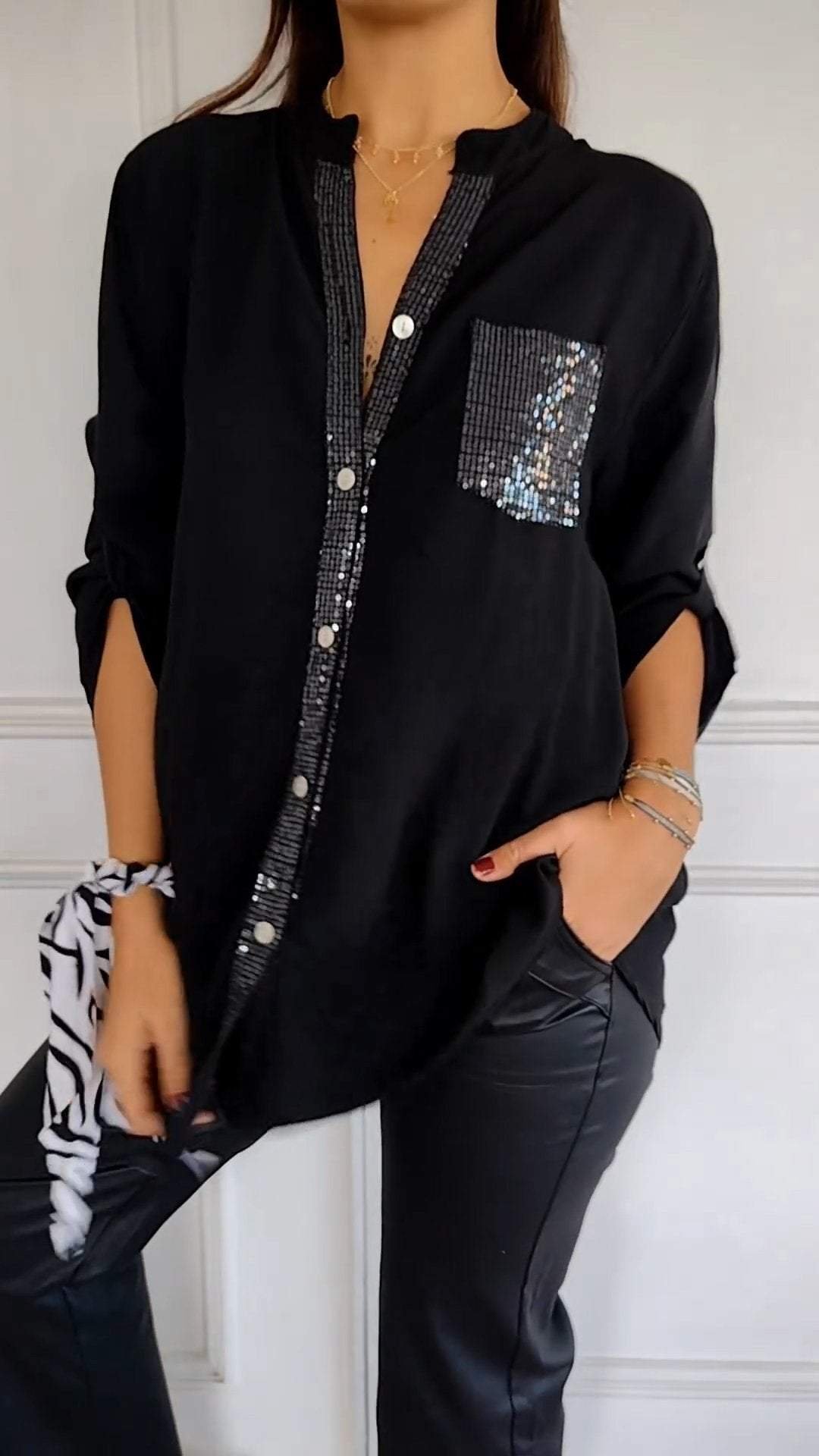 VERITY | BUTTON-UP-HEMD MIT PAILLETTENBESATZ