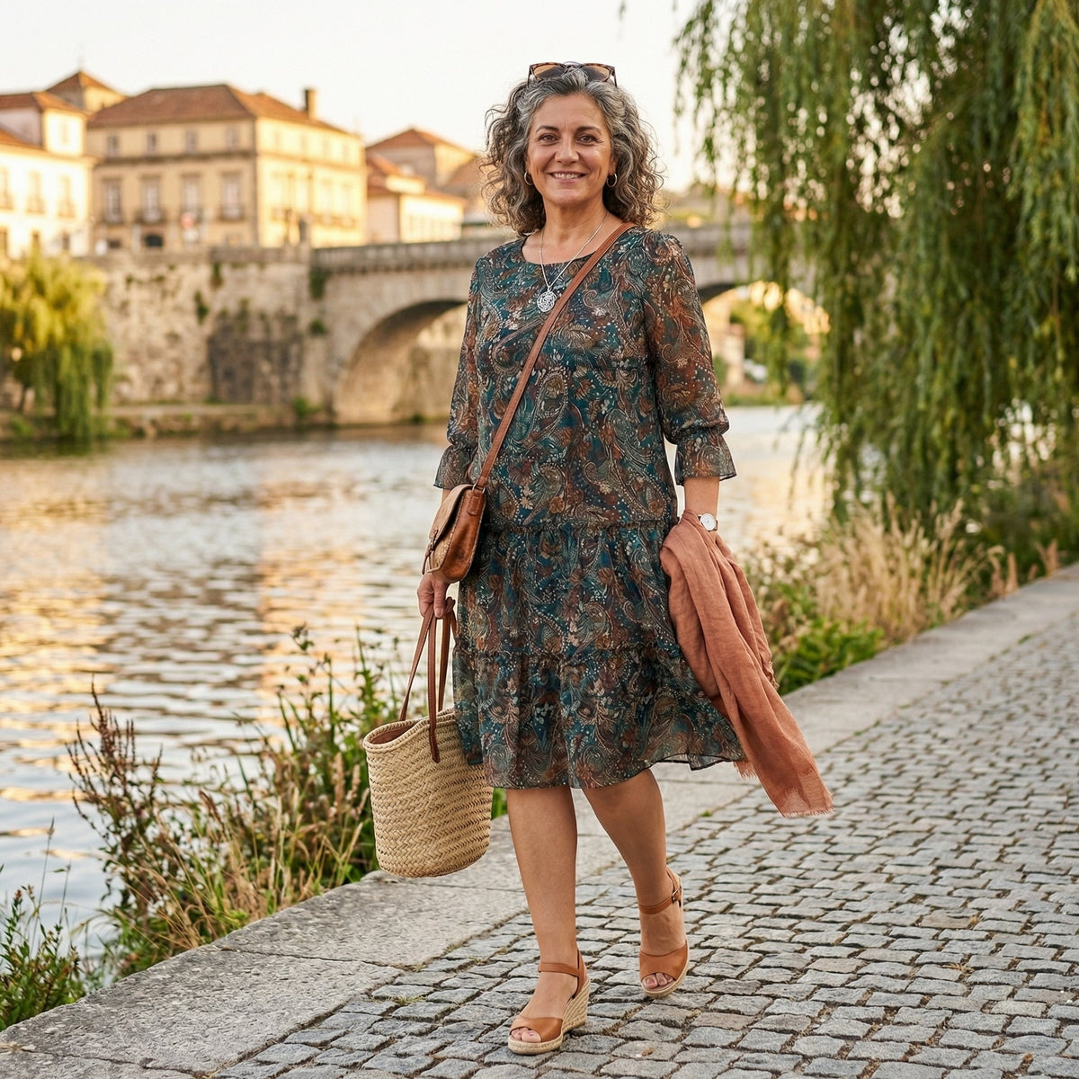 NOREEN | MIDI-KLEID AUS CHIFFON MIT PAISLEY-MUSTER UND BAUCH-KASCHIERUNG