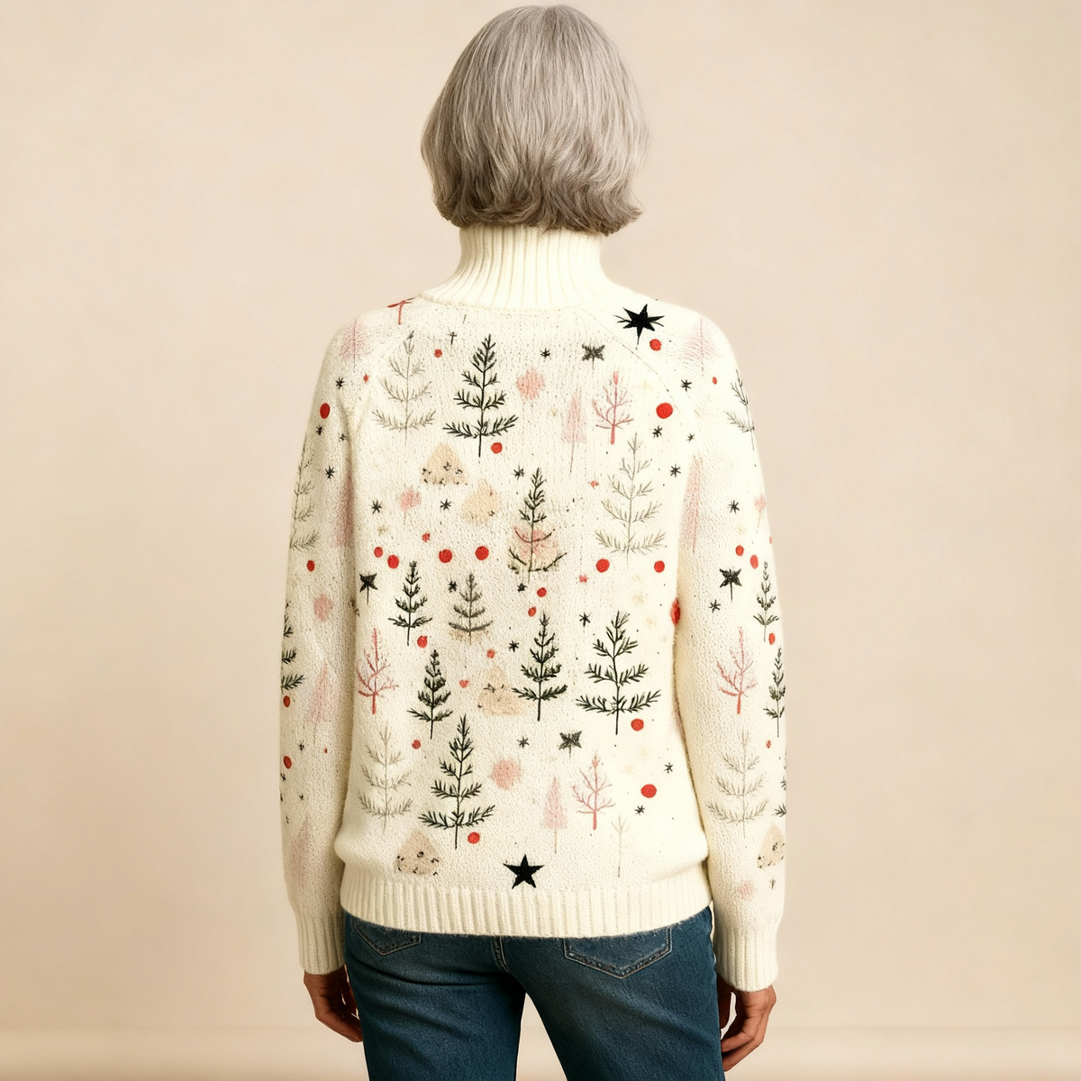 ELFENBEIN | WEIHNACHTS-STRICKROLLKRAGENPULLOVER