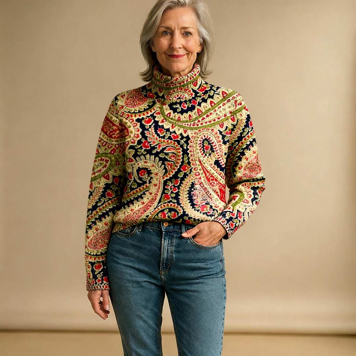 POPPY | VINTAGE-BLUMENSTRICKROLLKRAGENPULLOVER