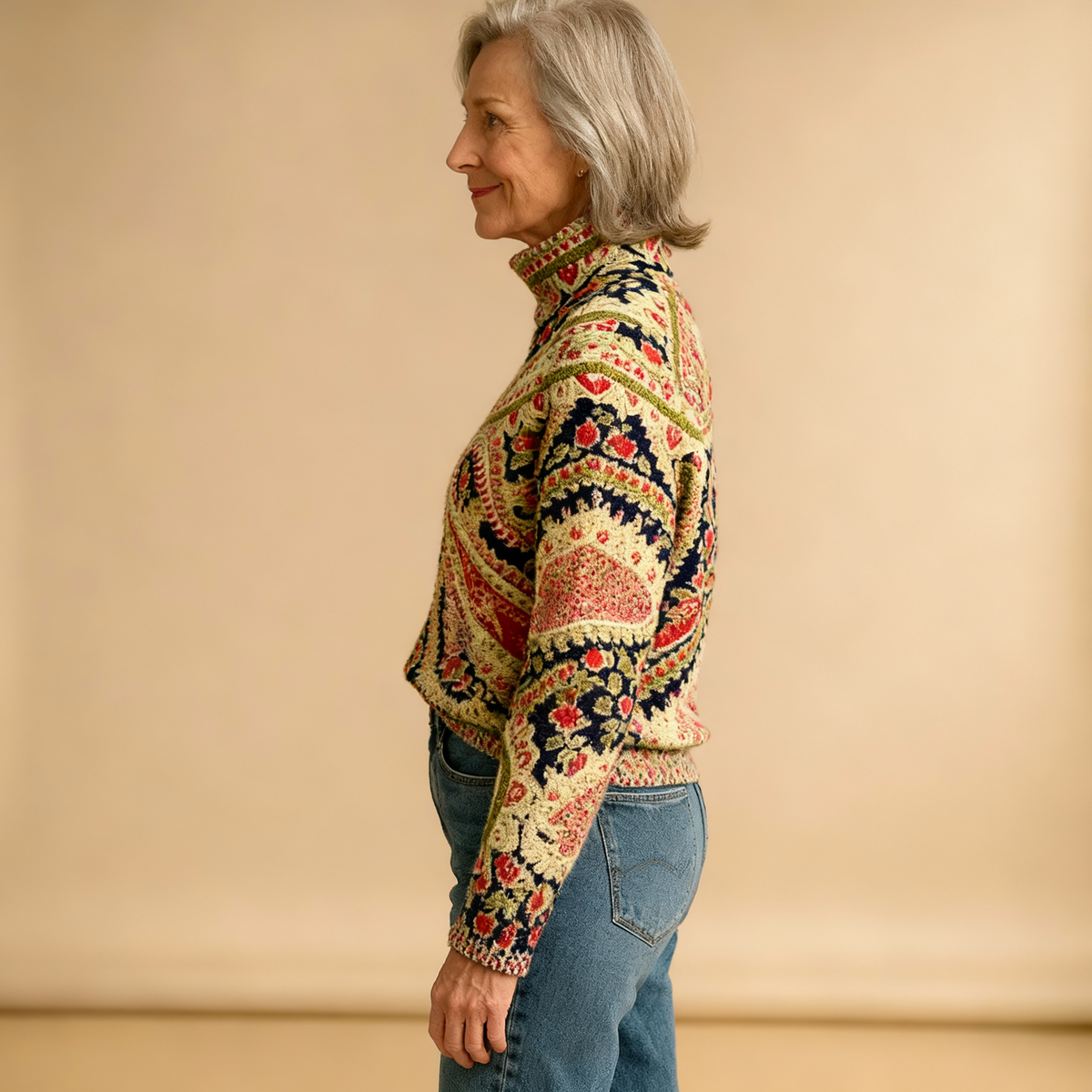 POPPY | VINTAGE-BLUMENSTRICKROLLKRAGENPULLOVER