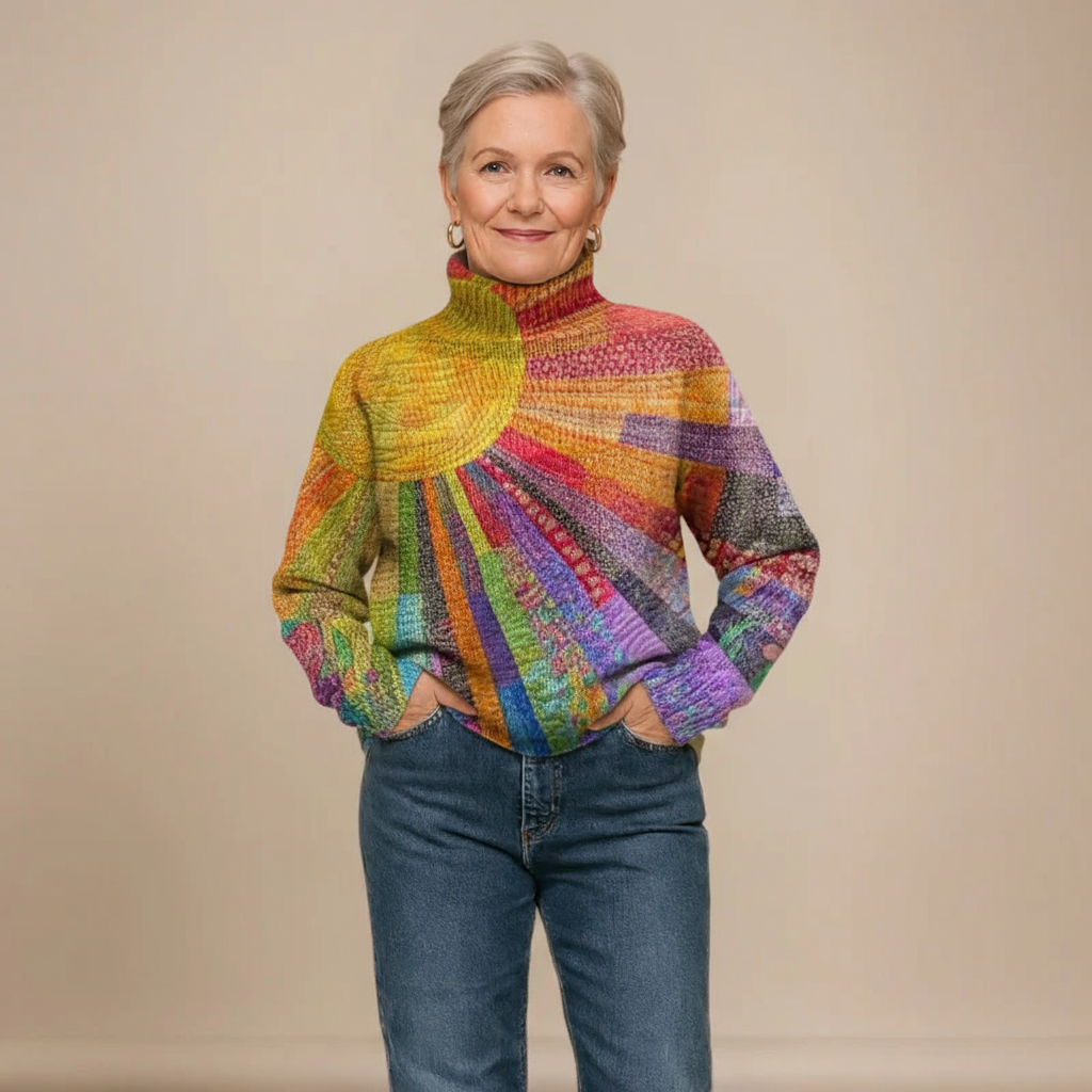 MARA | BUNTER ROLLKRAGENPULLOVER MIT SONNEN-COLLAGE-PRINT