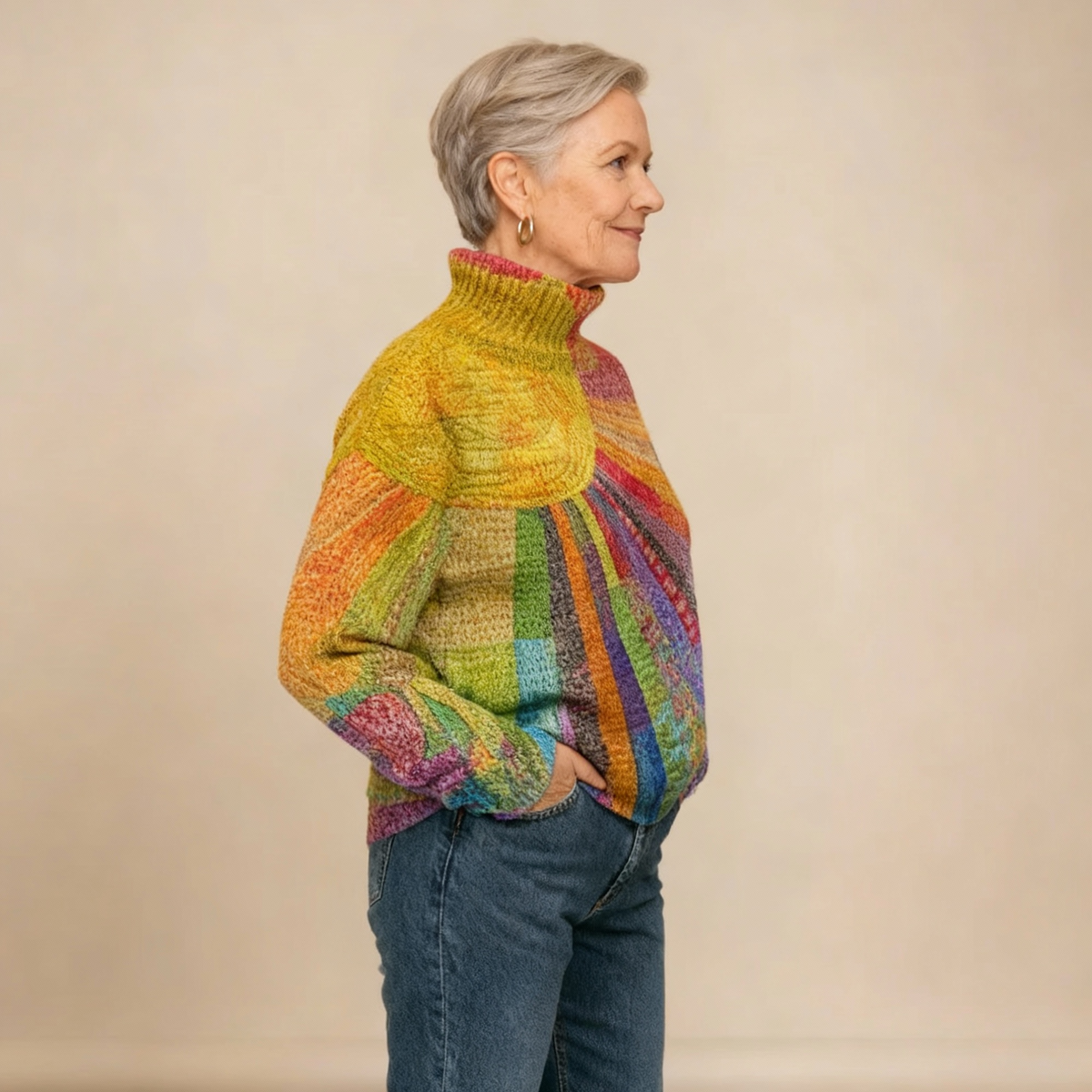 MARA | BUNTER ROLLKRAGENPULLOVER MIT SONNEN-COLLAGE-PRINT