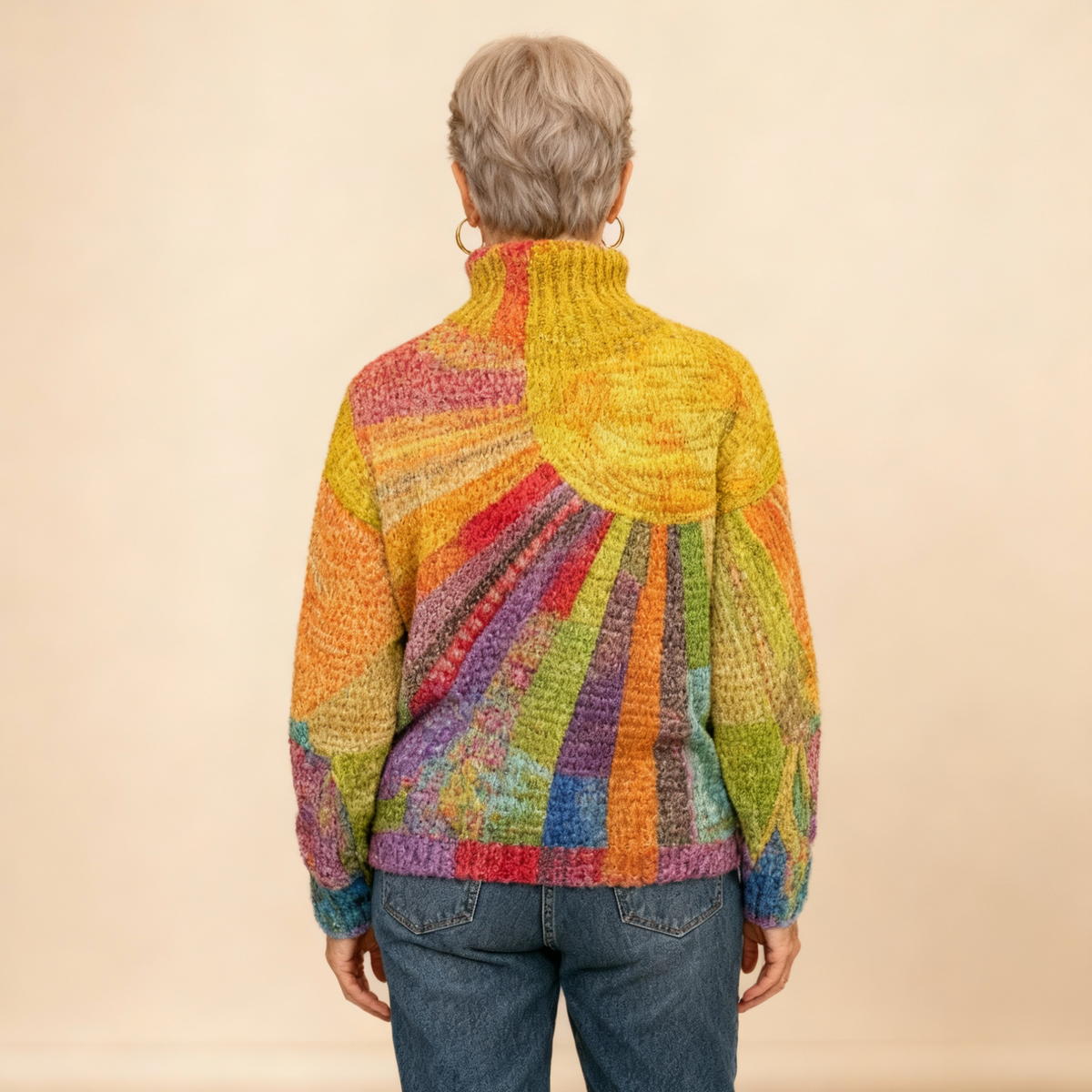 MARA | BUNTER ROLLKRAGENPULLOVER MIT SONNEN-COLLAGE-PRINT