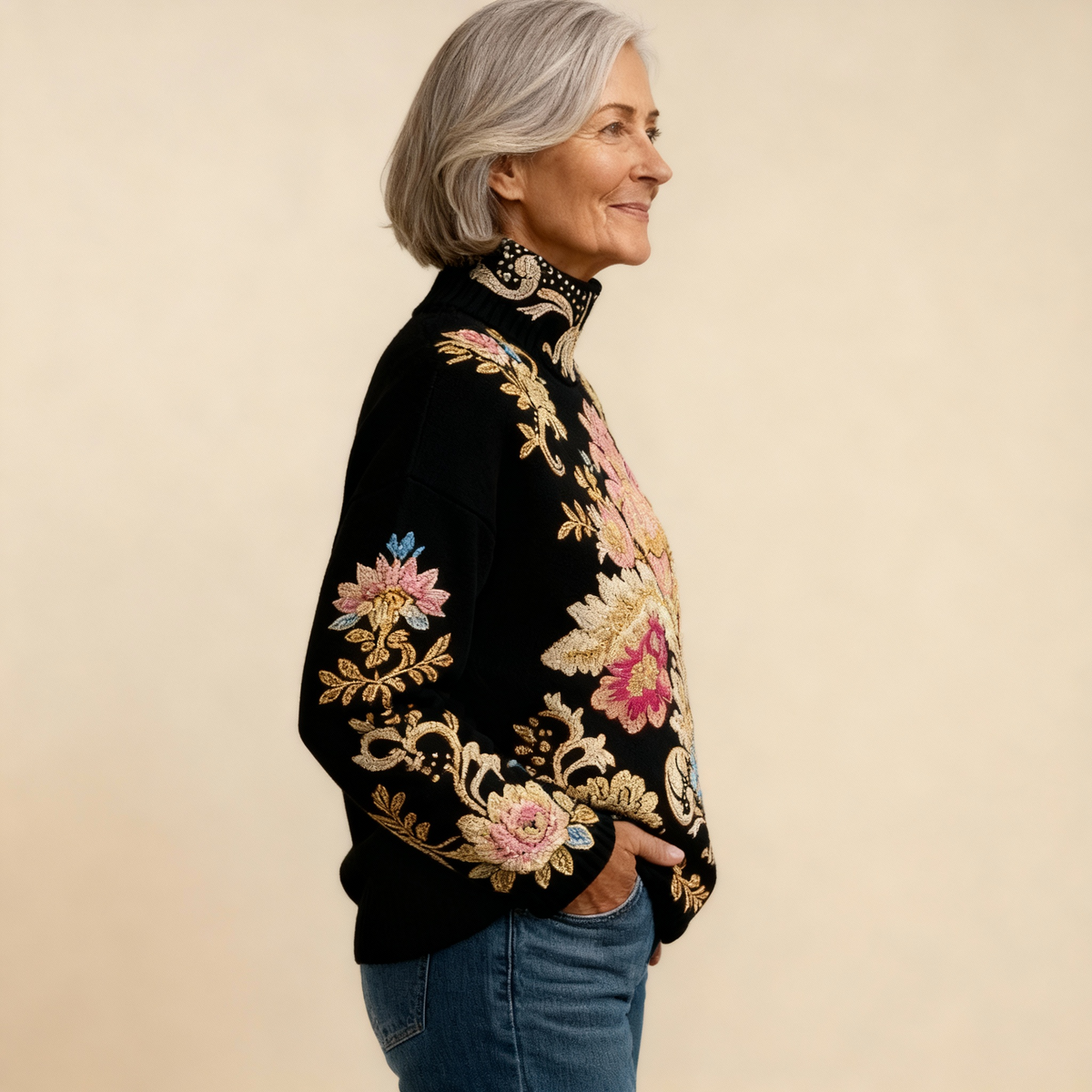 AVA | VINTAGE-BLUMENSTRICKPULLOVER
