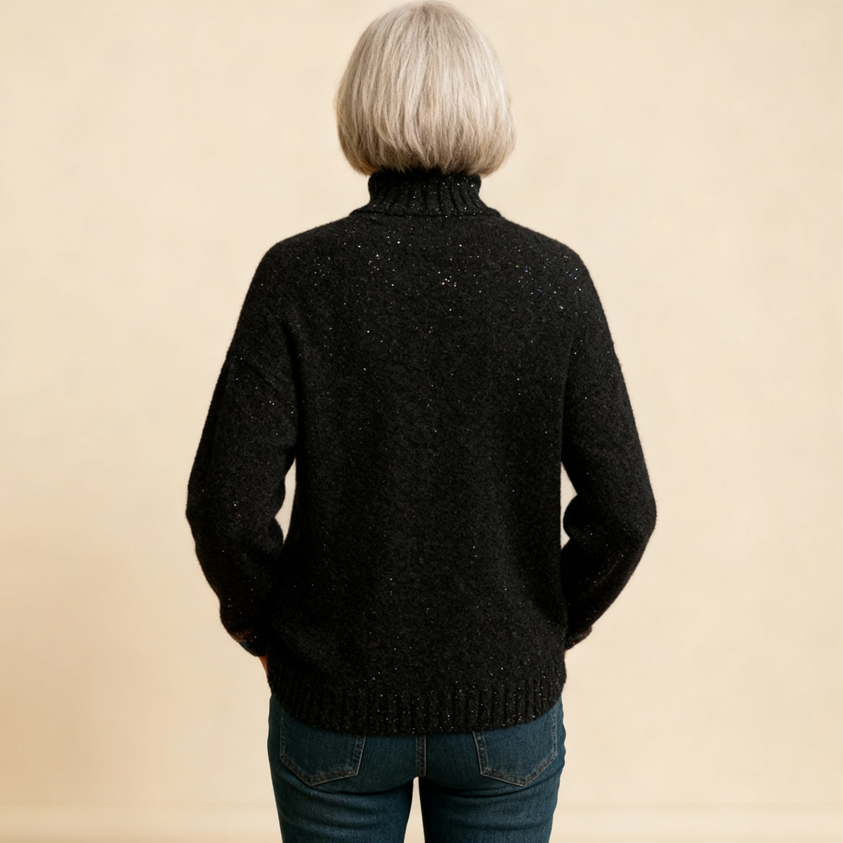 ELLA | GLITZER-STRICKROLLKRAGENPULLOVER MIT WEIHNACHTSBAUM-MOTIV