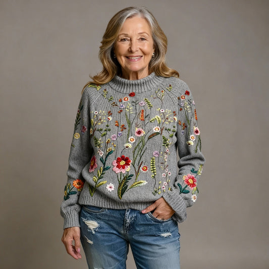 FREYA | KLASSISCHER VINTAGE-STRICKPULLOVER MIT BLUMENMUSTER