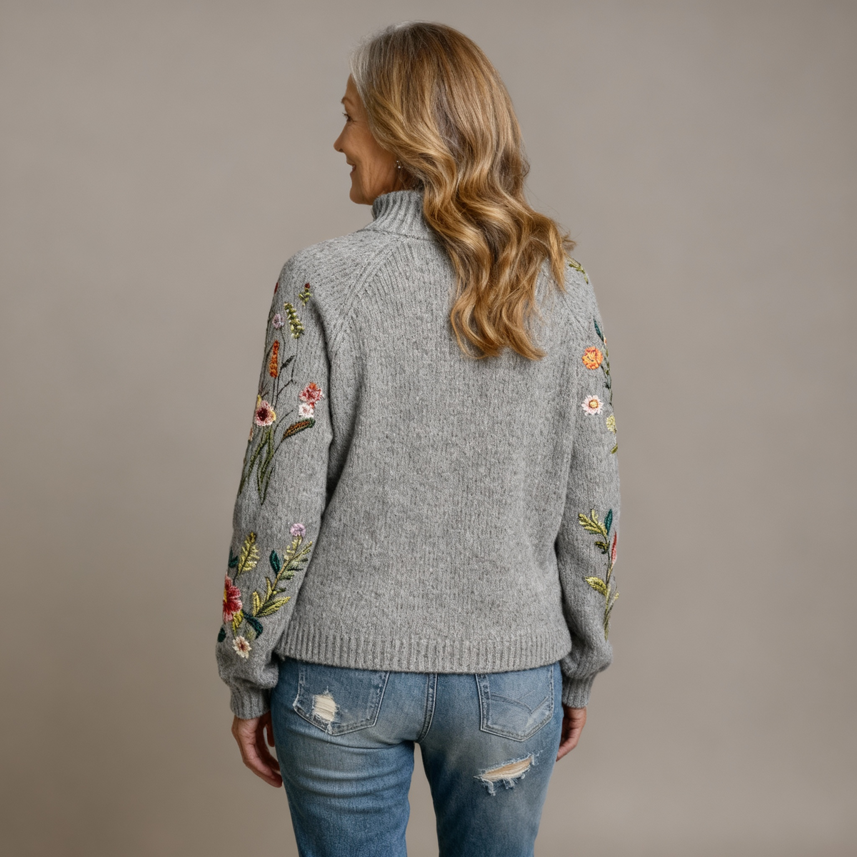 FREYA | KLASSISCHER VINTAGE-STRICKPULLOVER MIT BLUMENMUSTER