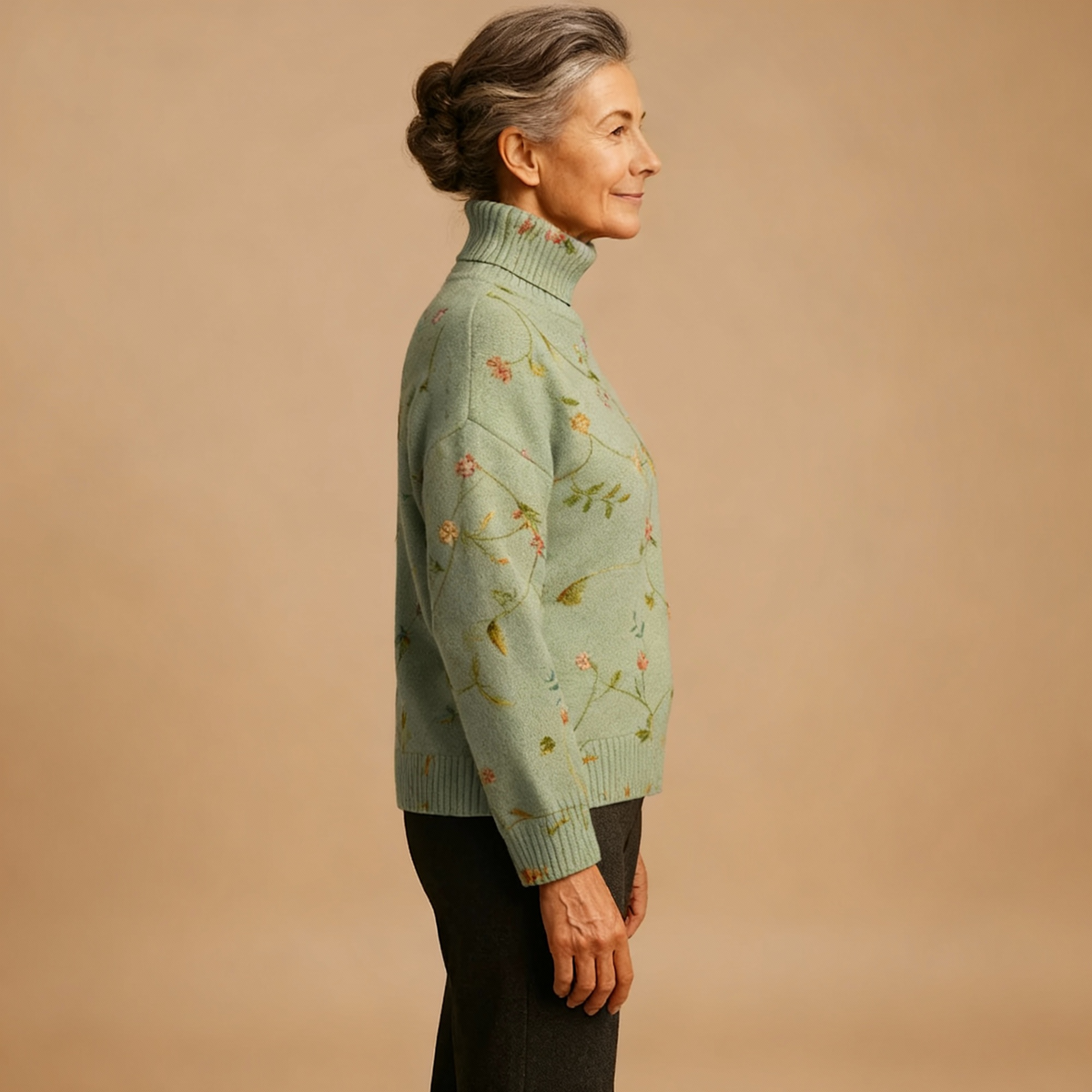 FLORENCE | VINTAGE-PULLOVER MIT BLUMENMUSTER, SCHILDKRÖTENKRAGEN, GESTRICKT