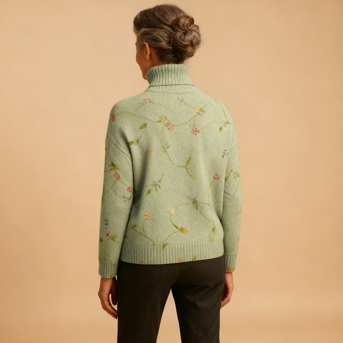 FLORENCE | VINTAGE-PULLOVER MIT BLUMENMUSTER, SCHILDKRÖTENKRAGEN, GESTRICKT