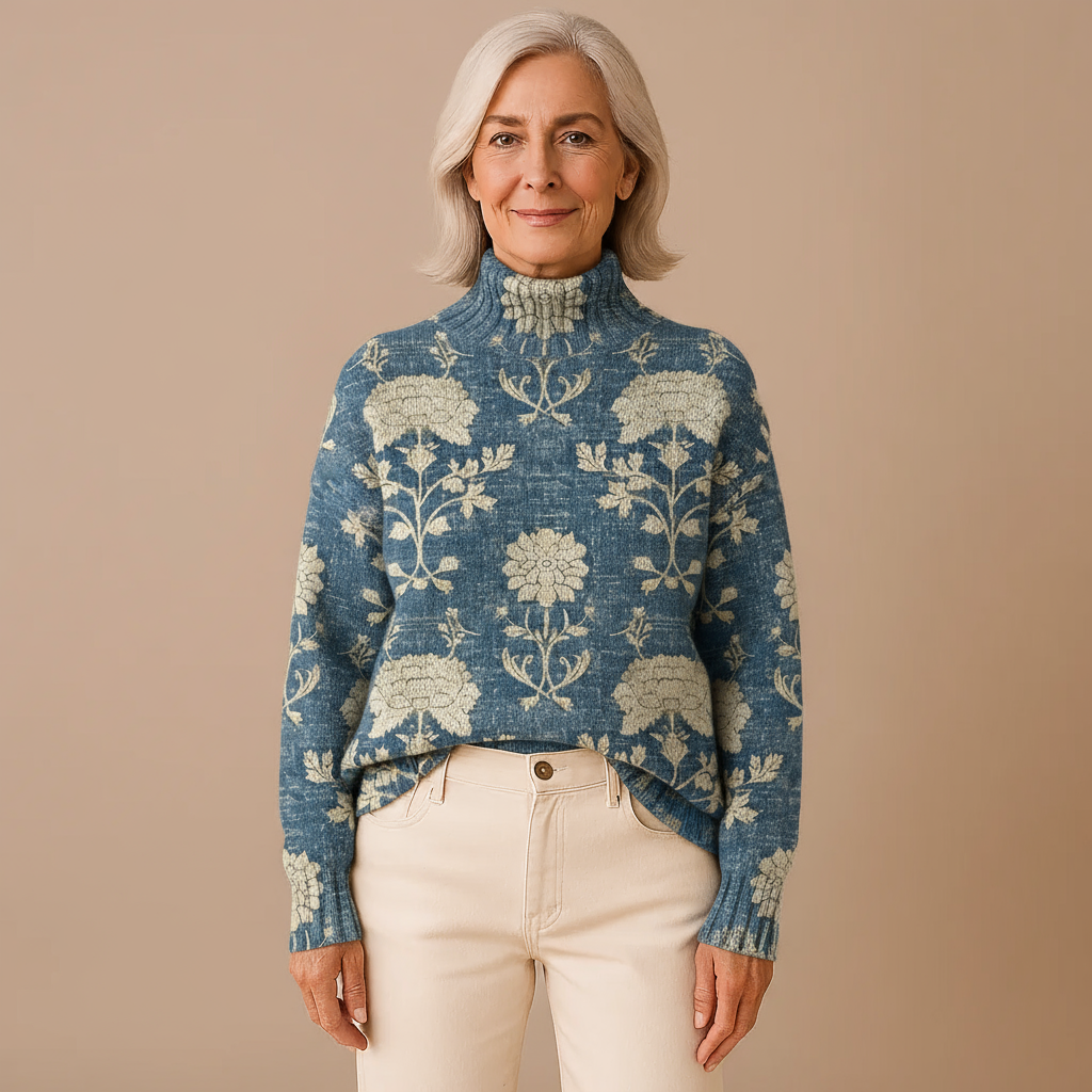 GEORGIA | ZEITLOSER STRICKROLLKRAGENPULLOVER MIT BLUMENMUSTER