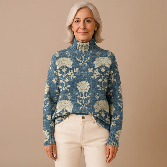GEORGIA | ZEITLOSER STRICKROLLKRAGENPULLOVER MIT BLUMENMUSTER