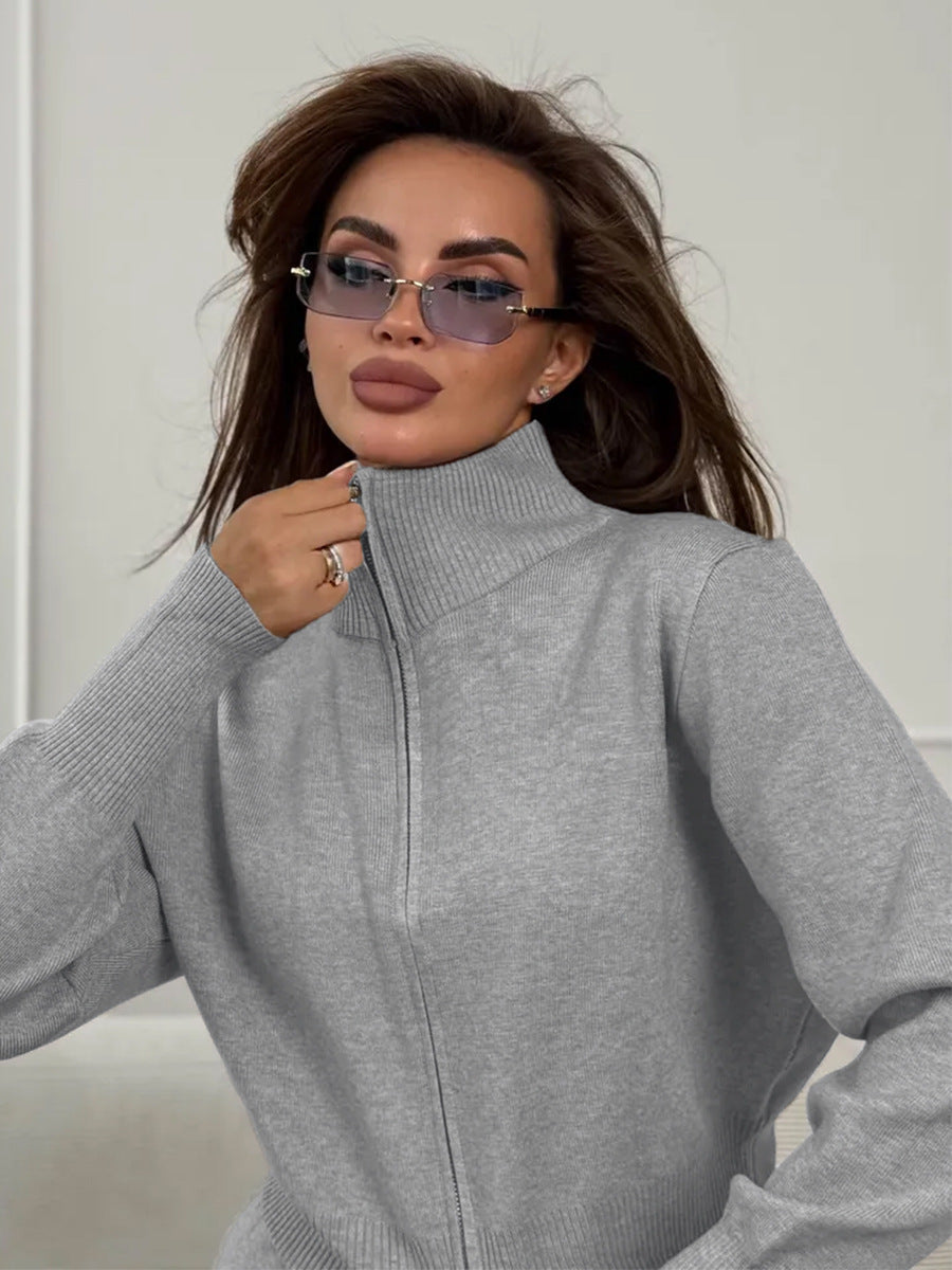 ISLA | 2-TEILIGES STRICKSET – WEITE HOSE MIT KORDELZUG UND REISSVERSCHLUSS-JACKE