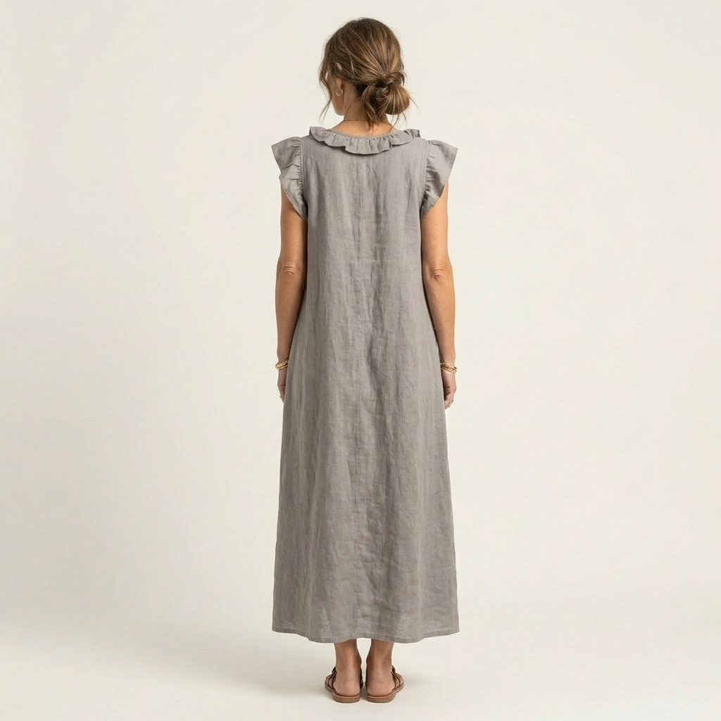 JOSETTE | ELEGANTES MAXIKLEID MIT V-AUSSCHNITT UND RÜSCHEN