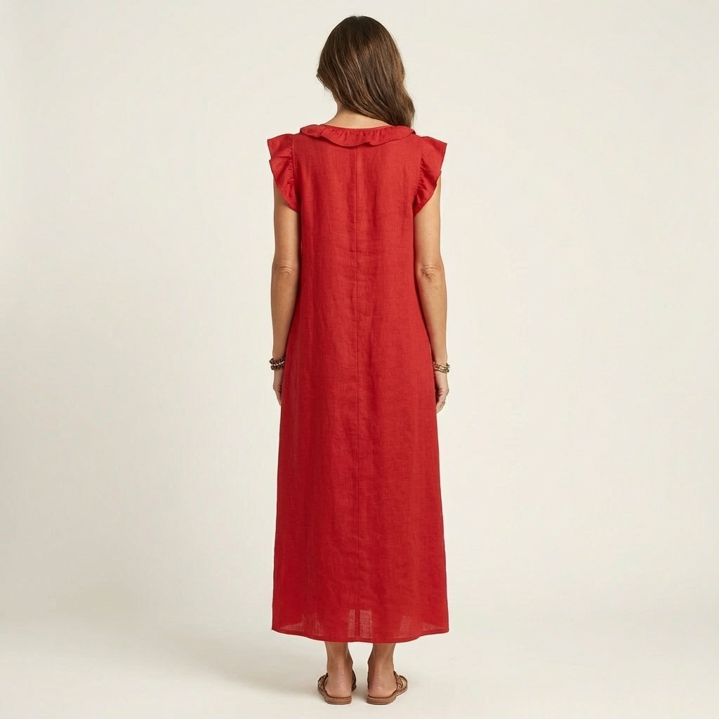 JOSETTE | ELEGANTES MAXIKLEID MIT V-AUSSCHNITT UND RÜSCHEN