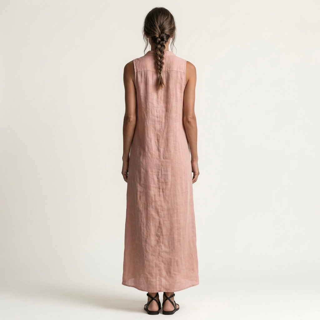 VALENTINA | ÄRMELLOSES MAXIKLEID MIT KAPUZE UND DURCHGEHENDER KNOPFLEISTE