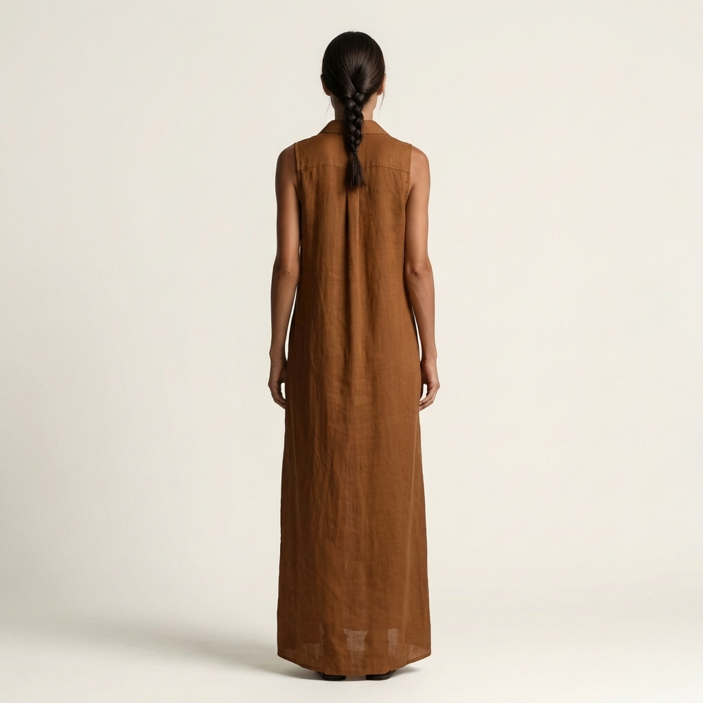 VALENTINA | ÄRMELLOSES MAXIKLEID MIT KAPUZE UND DURCHGEHENDER KNOPFLEISTE