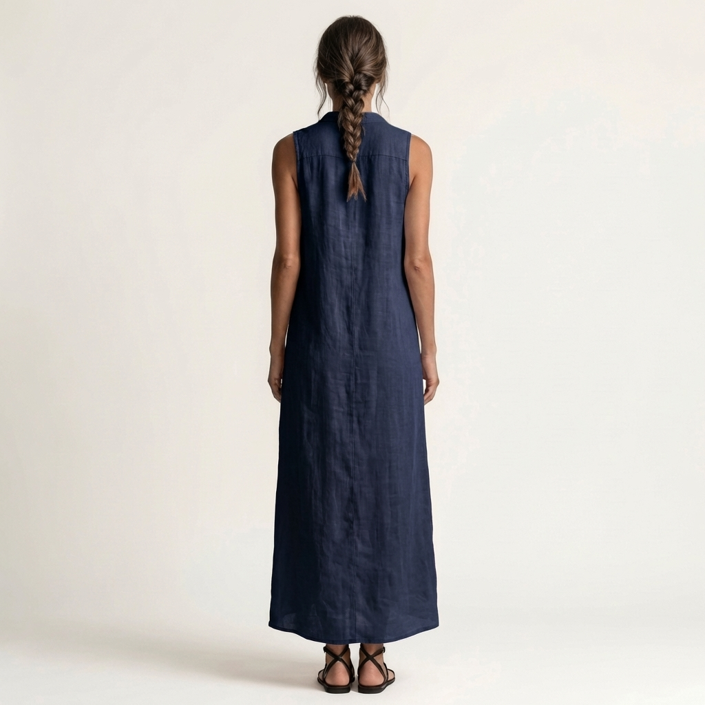 VALENTINA | ÄRMELLOSES MAXIKLEID MIT KAPUZE UND DURCHGEHENDER KNOPFLEISTE